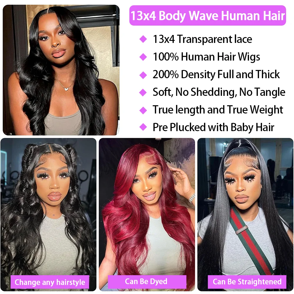 Color: #1, Ships From: CHINA, Stretched Length: 24inches, Density: 150% - Body Wave 13x6 Lace Front Wigs Human Hair 200 Density Brazilian Remy Human Hair Wigs 13x4 Transparent Lace For Women 30 32 Inch