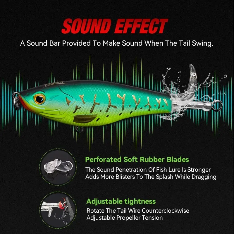 Size: 120mm, Color: Yellow - Kingdom Topwater Propeller Pencil Bait Popper Whopper Plopper 90mm 11g 110mm 17g Artificial Wobblers For Bass Pike Hard Lures
