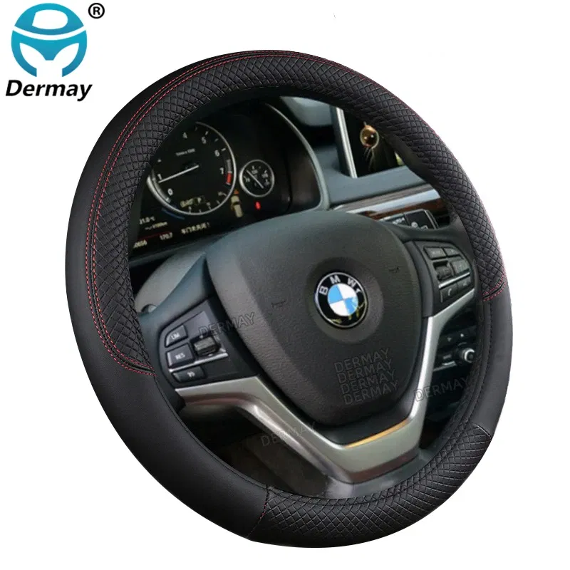 Color Name: Brown - 9 Color Sport Auto Steering Wheel Covers Anti-Slip Leather Car Steering-wheel Cover Car-styling Anti-catch Holder Protor