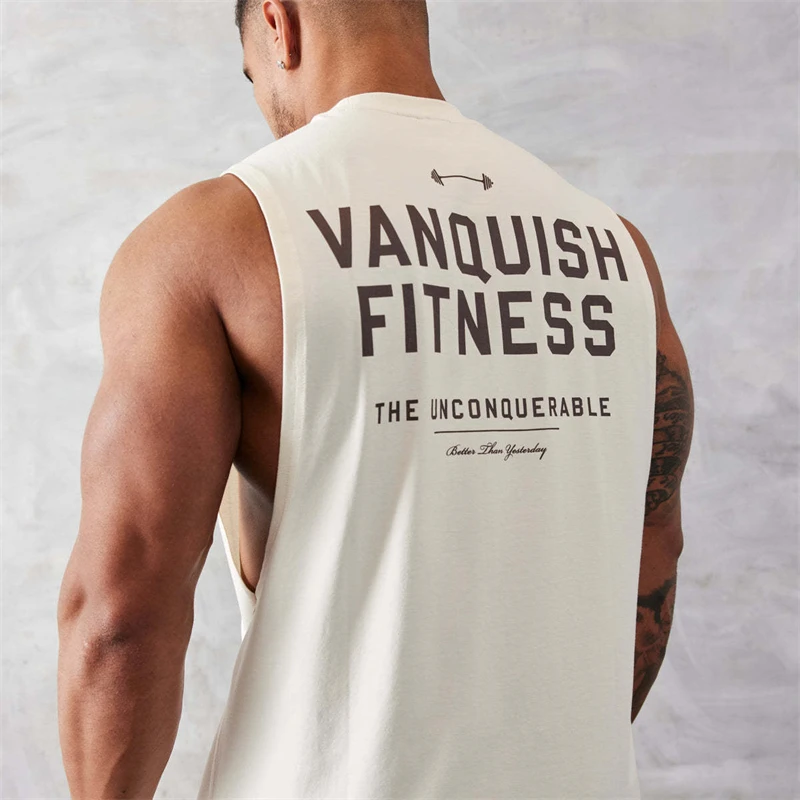 Color: GRAY, Size: XXL - Gym exercise fitness sports men's vest cotton wide shoulder round neck sleeveless shirt slim casual men's wear