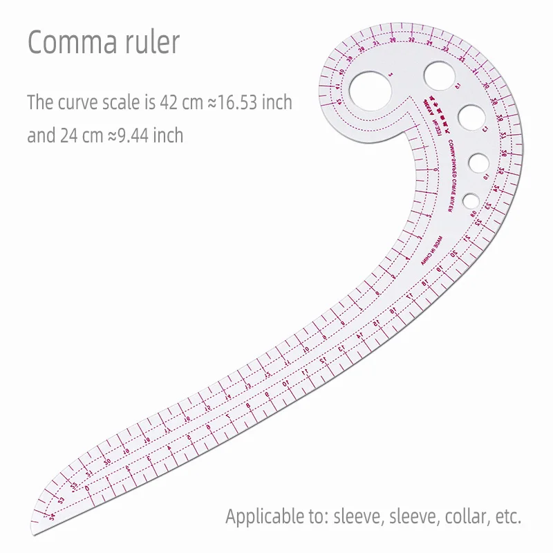 Color: WHITE - Empire sewing ruler and French curve, used for pattern making drafting, transparent plastic fashion designer ruler pieces assemb