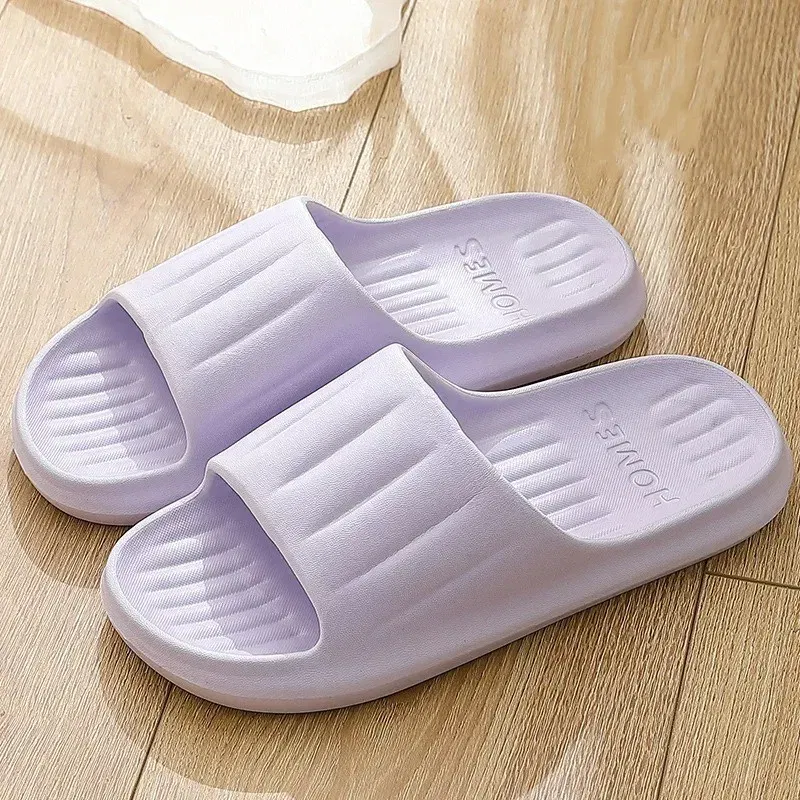 Color: Lavender, Shoe Size: 36 - Home Slippers Women Men Summer Sandals Soft EVA Slides Beach Flip Flops Couples Bathroom Non-slip Shoes