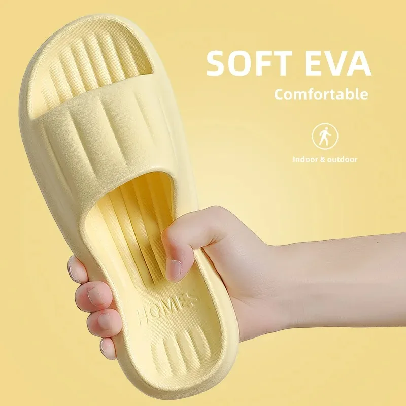 Color: Lavender, Shoe Size: 36 - Home Slippers Women Men Summer Sandals Soft EVA Slides Beach Flip Flops Couples Bathroom Non-slip Shoes