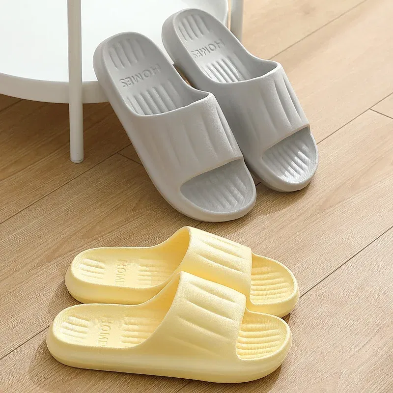 Color: Lavender, Shoe Size: 36 - Home Slippers Women Men Summer Sandals Soft EVA Slides Beach Flip Flops Couples Bathroom Non-slip Shoes