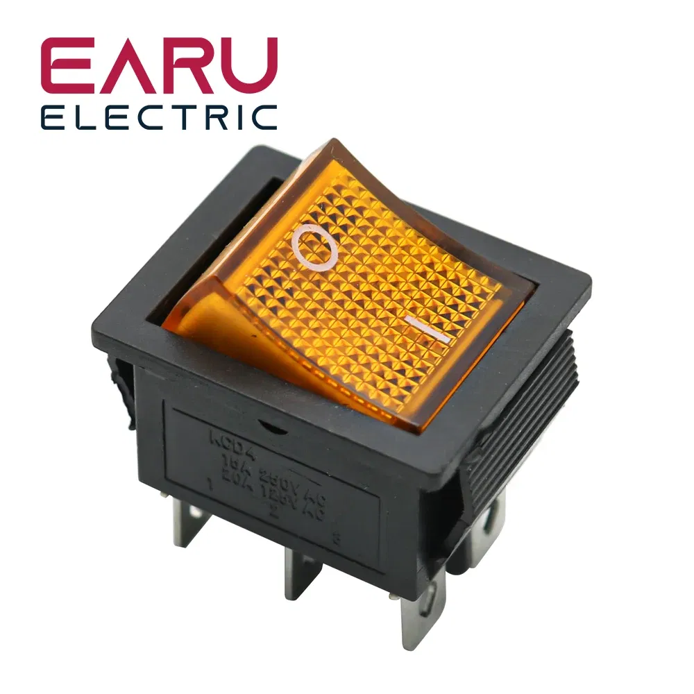 Color: Yellow - Latching Rocker Switch Power Switch I/O 4 Pins With Light 16A 250VAC 20A 125VAC KCD4 DPST Red Yellow Green Blue Black Boat
