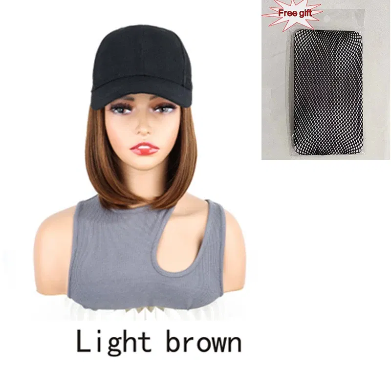 Color: Dark Khaki - H&STAR Synthetic Short Straight Wig Heat Resistant Fiber Stylish Girls' Baseball Hat Wig with Natural Hair Peaked Cap