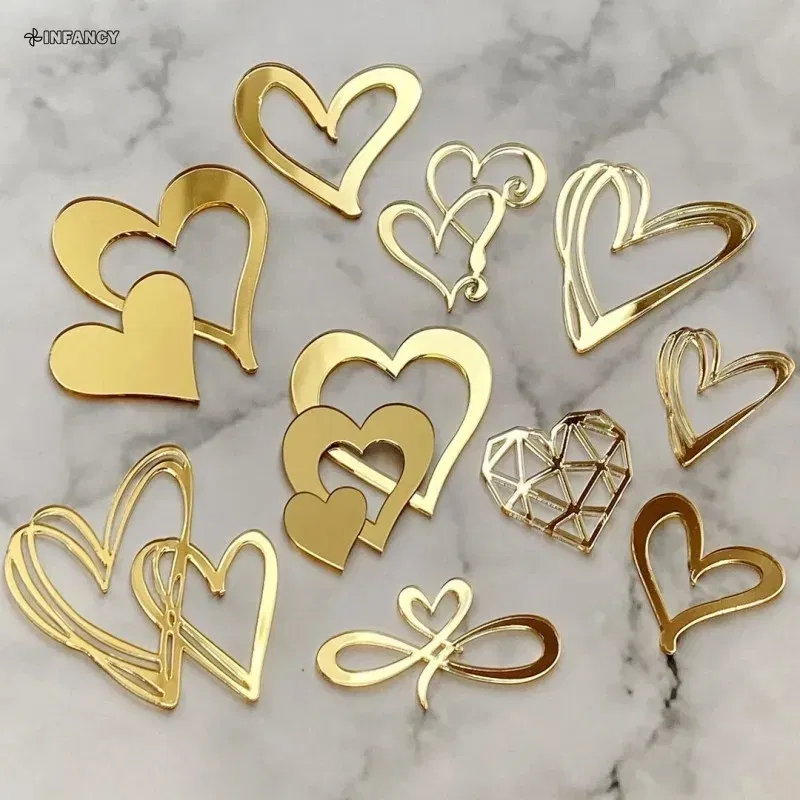 Color: GRAY - 1Pcs Acrylic Cake Toppers Supplies Hearts Baking Dessert Flag Placard Decoration Proposal Anniversary Wedding Birthday Party