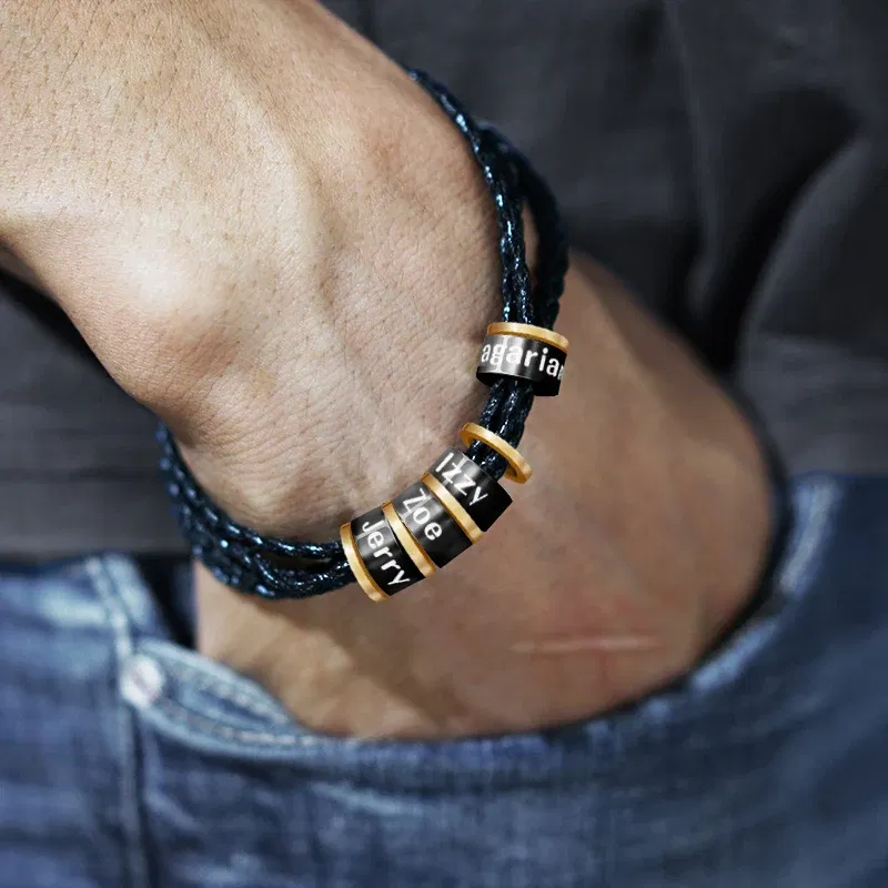 Metal Color: Steel color, Length: 17cm, Main Stone Color: WHITE - Personalized Names Men Leather Bracelet Braided Leather Bracelet Custom Family Names Bracelet Personalized Men Bracelet Gift