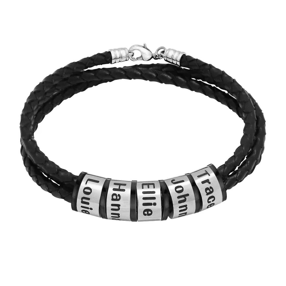 Metal Color: Steel color, Length: 17cm, Main Stone Color: WHITE - Personalized Names Men Leather Bracelet Braided Leather Bracelet Custom Family Names Bracelet Personalized Men Bracelet Gift