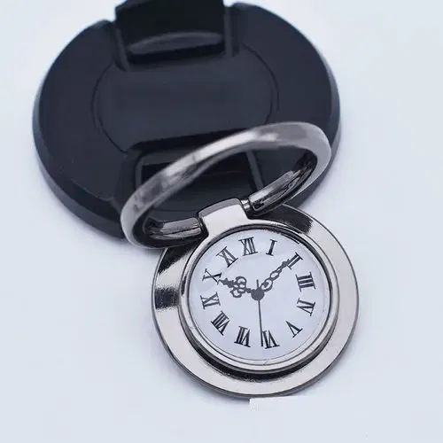 Color: black - Clock Mobile Phone Ring Holder Full Metal Mobile Phone Ring Buckle Clock Ring Buckle 360-degree Rotating Universal Bracket