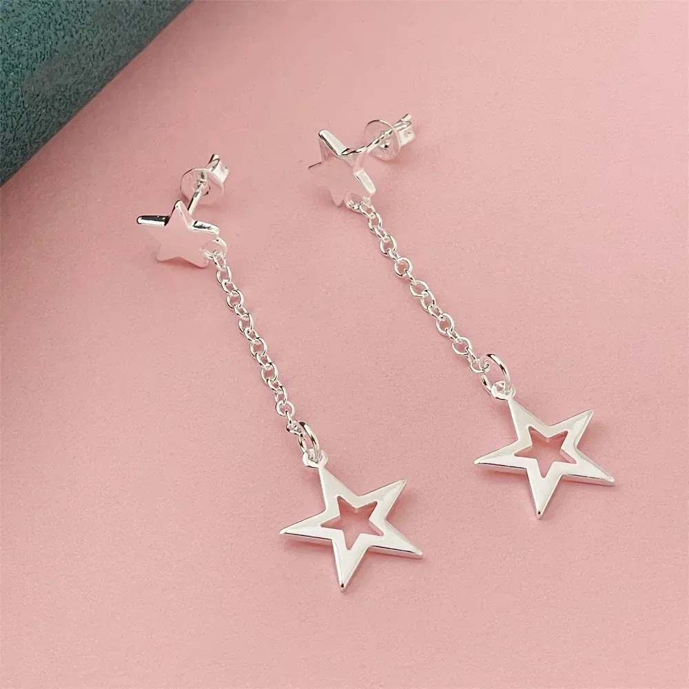 Gem Color: Champagne - 925 Silver Heart Shape Earrings Women Exquisite Student Jewelry Accessories