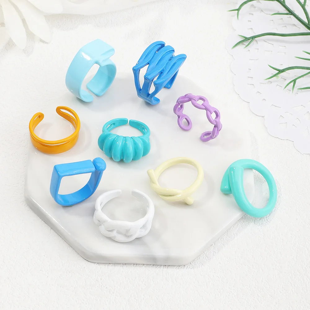 Main Stone Color: Silver - 2022 New Trendy Irregular Geometry Open Adjustable Rings Korean Simple Personality Color Rings For Women Jewelry Gifts