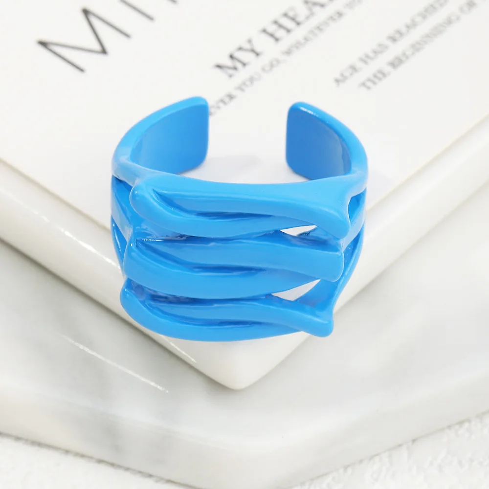 Main Stone Color: Silver - 2022 New Trendy Irregular Geometry Open Adjustable Rings Korean Simple Personality Color Rings For Women Jewelry Gifts