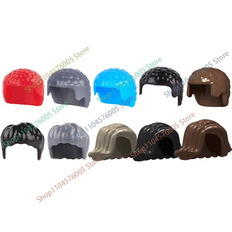 Color: Dark Grey - MOC Brown Hair Building Blocks City Figures Body Creative Accessory Blond Gold White Parts DIY Hats Mini Bricks Assemble Toy S04