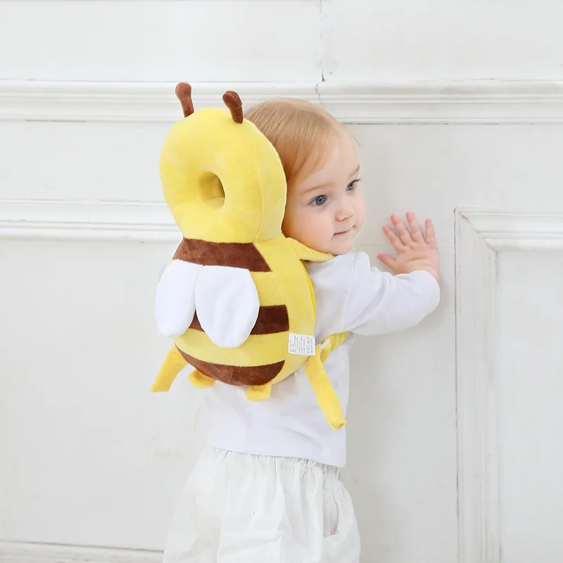 Color: black - Head Back Protector Baby Protect Pillow Learn Walk Headgear Prevent Injured Safety Pad prevention Fall Cartoon Bee Kids Pillows