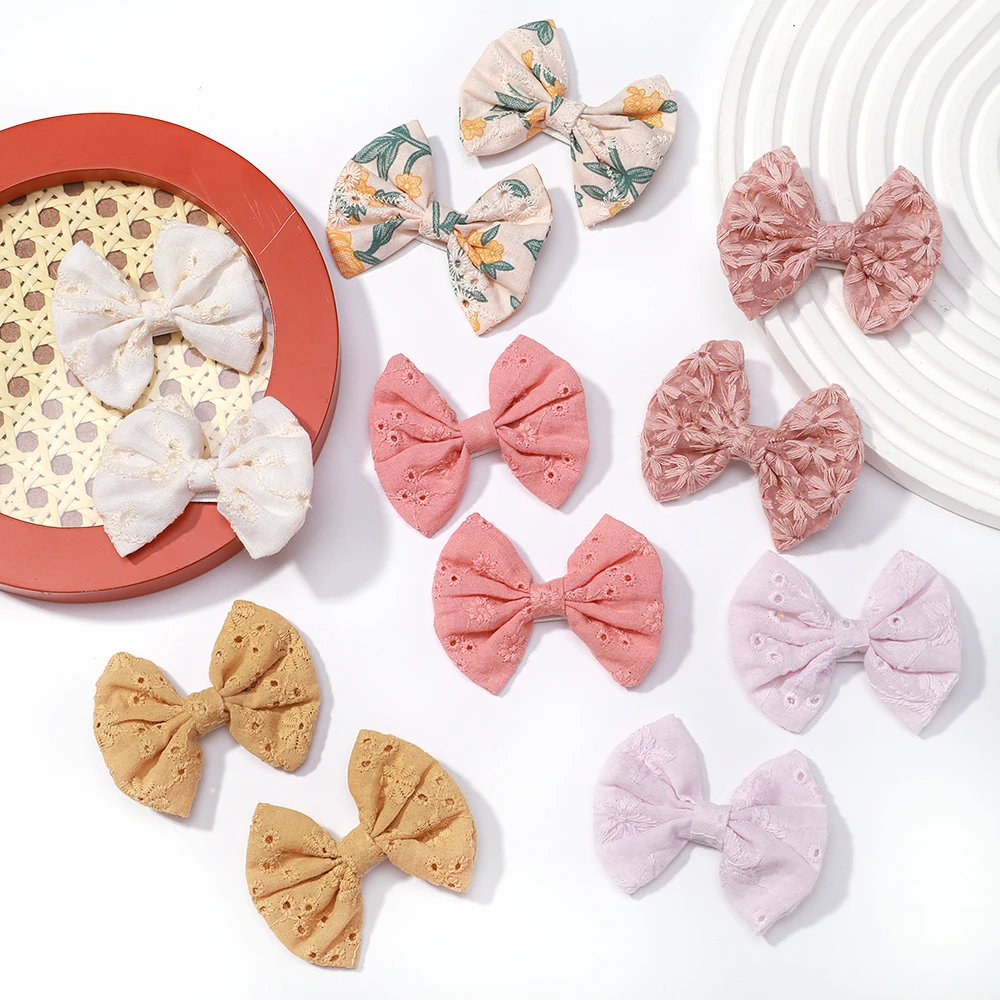 Color: Coffee - 2Pcs/Set Solid Color Kids Bows Hair Clips for Baby Girls Handmade Plaid Bowknot Hairpin Barrettes Photograph Hair Accessories
