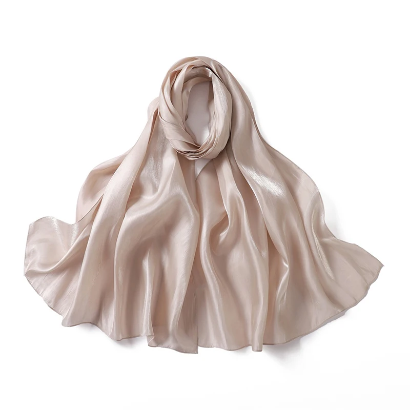 Color: dark ginger - Solid Luxury Fashion Women Hijab Scarf Long Silk Soft Slippy Comfortable Scarves Shawl Muslim Neckerchief Outdoors Bandanna