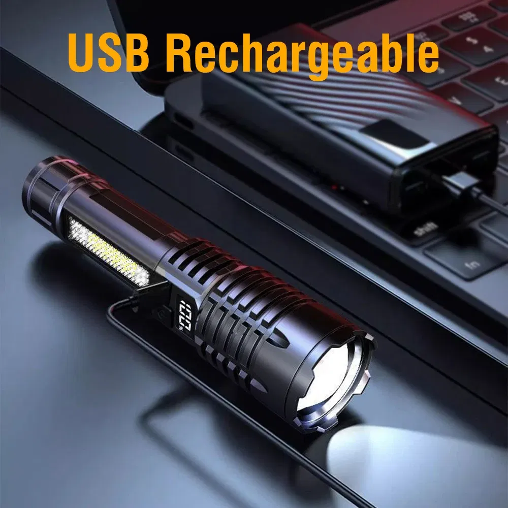 High Power Led Flashlight Rechargeable Tactical Torch Built-In Battery Hand Lamp Long Shot For Camping