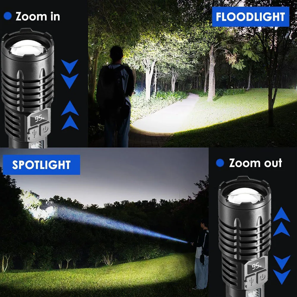 High Power Led Flashlight Rechargeable Tactical Torch Built-In Battery Hand Lamp Long Shot For Camping