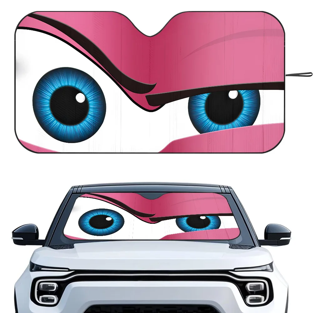 Color: Ivory - Cartoon Eyes Cute Car SunShade Windshield Foldable Three-layer Insulation Sunshade By Suction Cup Blocks UV Rays Sun