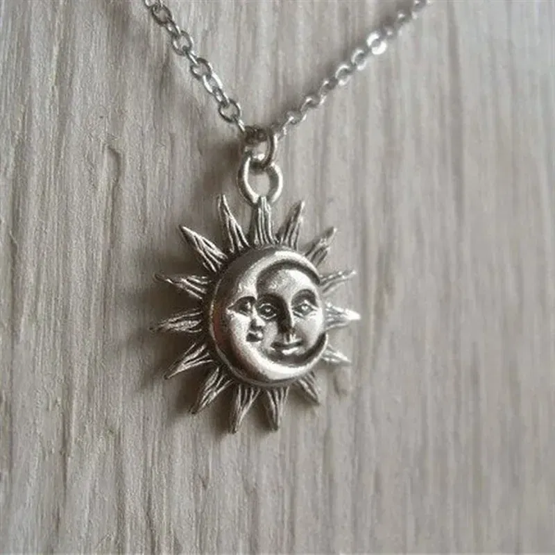 Metal Color: Silver Plated, Length: 70cm - New Sun and Moon Necklace Charm Celestial Jewelry Dainty Love Friendship Soulmate Statement Punk Pendant Gift Fashion Women Men