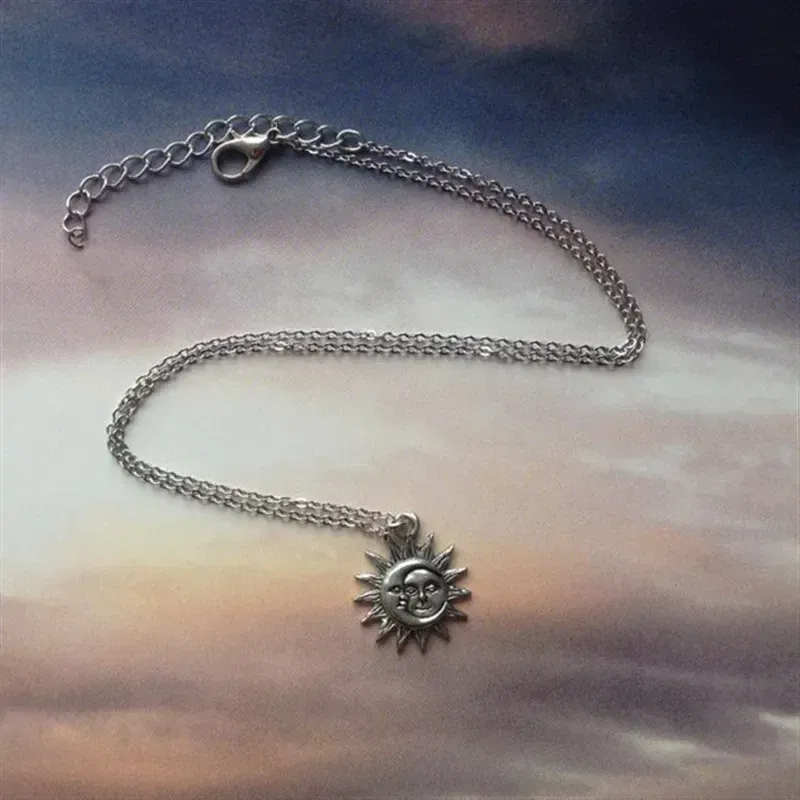 Metal Color: Silver Plated, Length: 70cm - New Sun and Moon Necklace Charm Celestial Jewelry Dainty Love Friendship Soulmate Statement Punk Pendant Gift Fashion Women Men