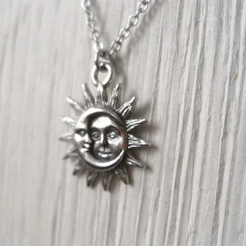 Metal Color: Silver Plated, Length: 70cm - New Sun and Moon Necklace Charm Celestial Jewelry Dainty Love Friendship Soulmate Statement Punk Pendant Gift Fashion Women Men