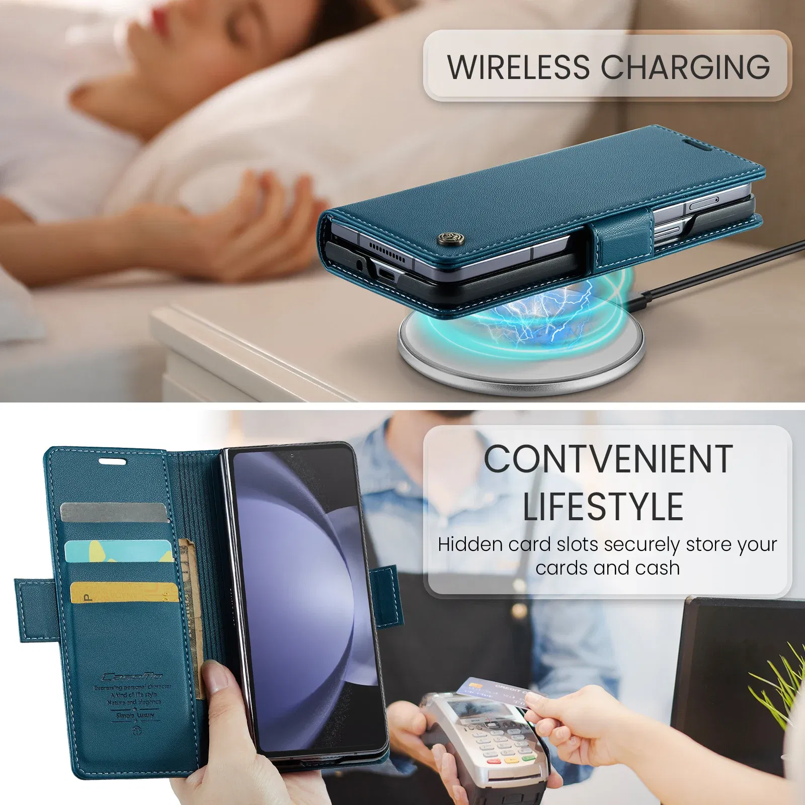 Material: ABS, Color: Red - Business Style Folio Flip Leather Case for Samsung Z Fold 7 6 5 5G Fold7 Fold6 Magnetic Kickstand Card Holder Wallet Phone Cover