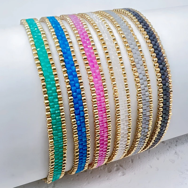 Metal Color: Light Yellow Gold Color, Length: 16cm - BLUESTAR Bohemia Multilayer Weave Bracelets For Women Miyuki Beads Adjustable Stainless Steel Chain Bracelet Charm Jewelry Gift