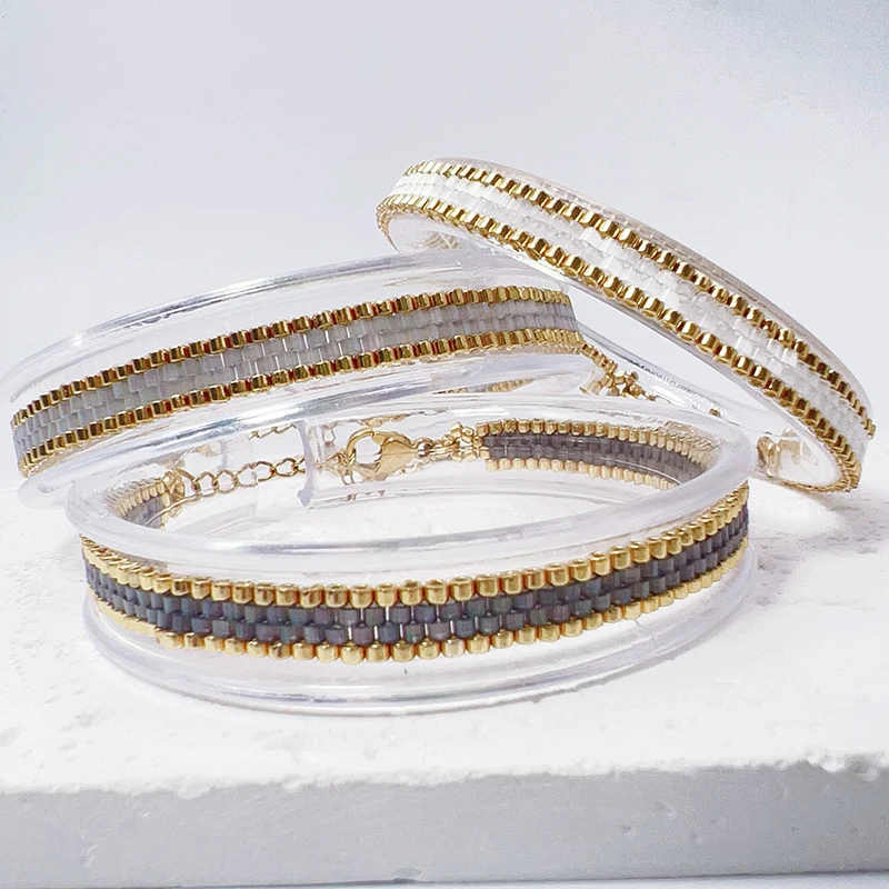Metal Color: Light Yellow Gold Color, Length: 16cm - BLUESTAR Bohemia Multilayer Weave Bracelets For Women Miyuki Beads Adjustable Stainless Steel Chain Bracelet Charm Jewelry Gift