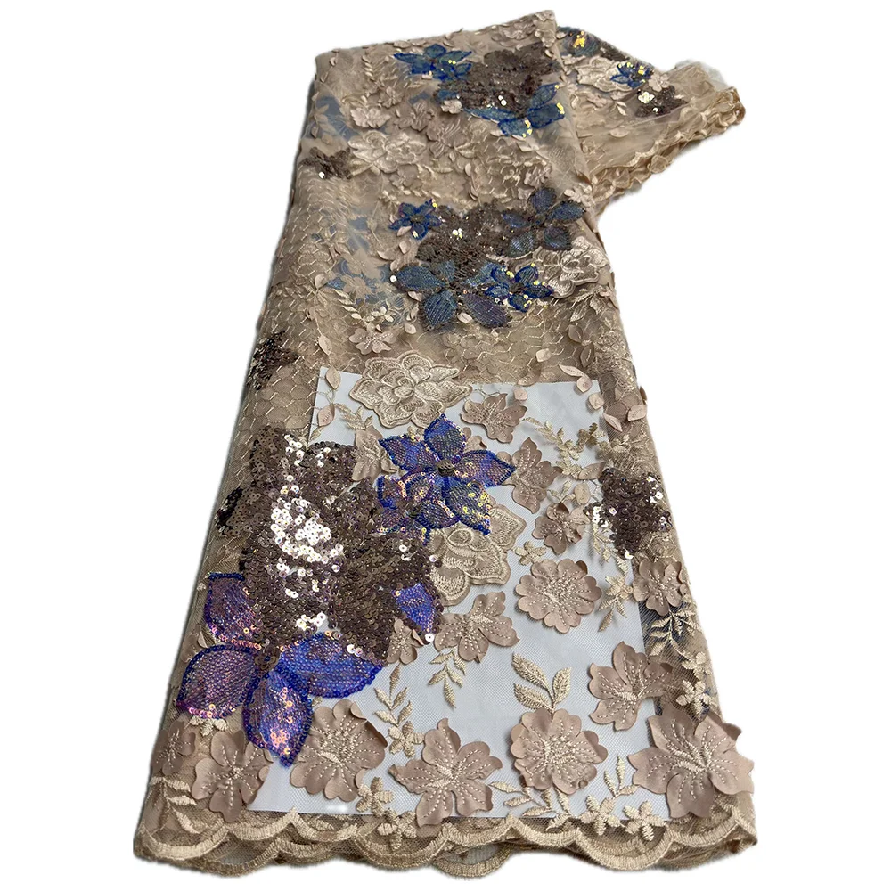 Color: PURPLE, length: 5 yards, Width: 120cm - African French Mesh Tulle Lace Fabric Nigerian Embroidey Fabrics Sequins High Quality 2025 For Sew Evening Dresses 5 yards