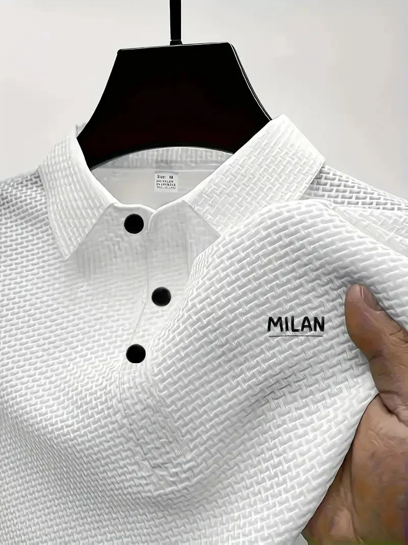 Color: Ivory, Size: L - Classic men's casual POLO shirt soft and breathable MILAN pattern quick-drying top T-shirt