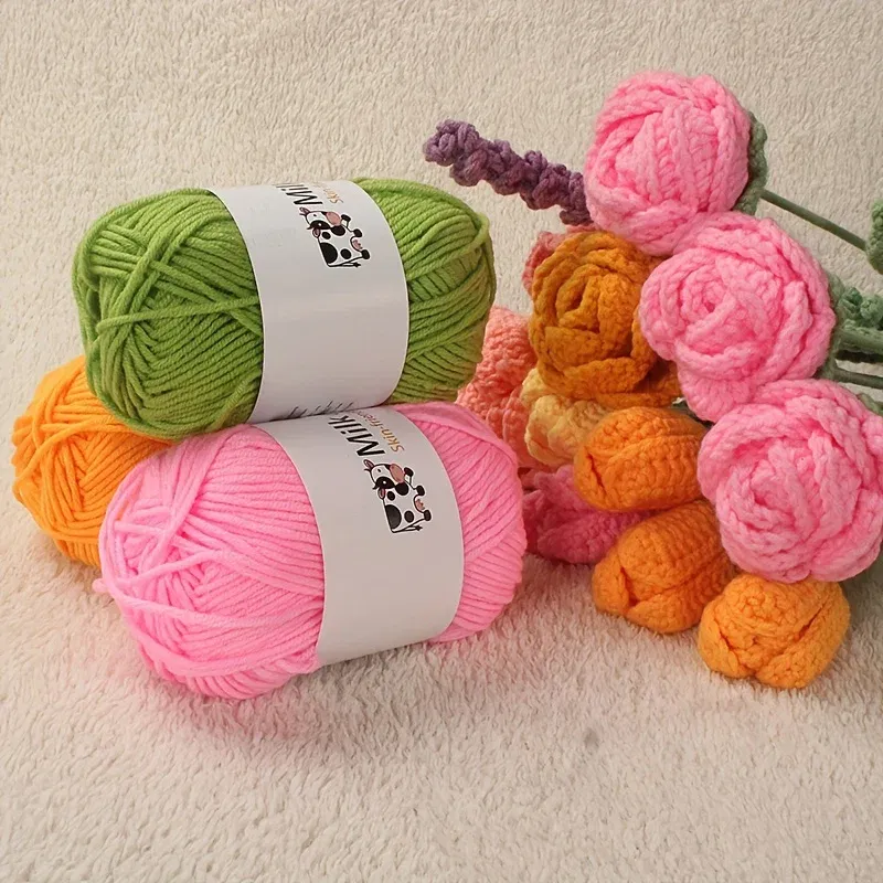 Color: Khaki - 150g 5-strand Milk Yarn Handmade Medium Thick DIY Woven Doll Sweater Flower Hat Scarf Yarn Ball