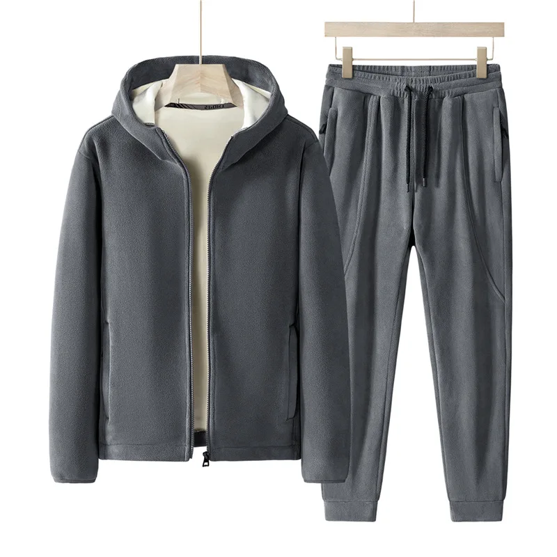Color: Blue, Size: 4XL - Plus Size 7xl 8xl Men's 2pcs Tracksuit Sets Winter Warm Polar Fleece Liner Jacket+pants Set Men Casual Thick Sportswear Clothes