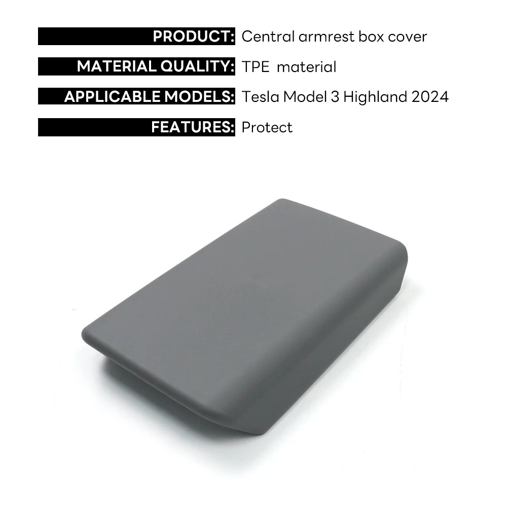 Color: Black - for Tesla Model 3 Highland 2024 TPE Soft Case Car Center Console Arm Rest Lid Auto Central Armrest Box Pad Cover Accessories