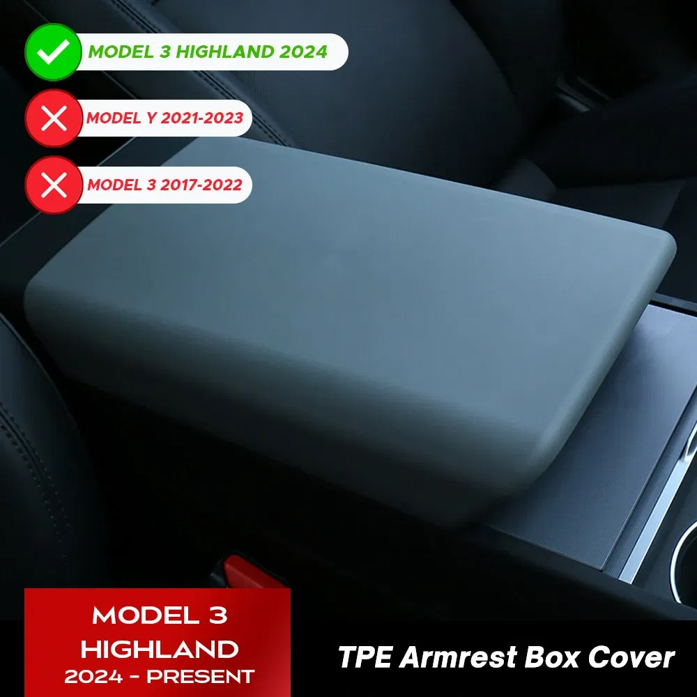 Color: Black - for Tesla Model 3 Highland 2024 TPE Soft Case Car Center Console Arm Rest Lid Auto Central Armrest Box Pad Cover Accessories