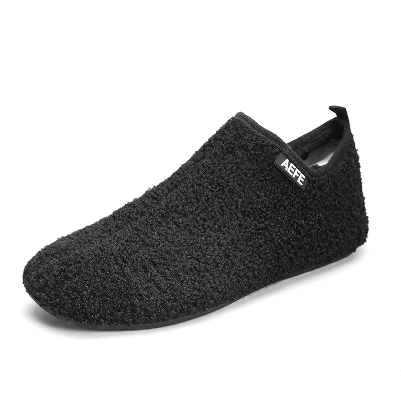 Color: black, Shoe Size: 47, Ships From: CHINA - Winter Fashion Men Slippers Plush Male Home Cotton Shoes Warm Anti-slip Men's Casual Shoes Flexible Solid Flats 39-47 Slip On