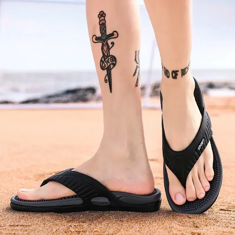 Color: Red, Shoe Size: 42 - Massage Flip Flops for Men Summer Breathable Beach Shoes Sandals Men Luxury Flip Flops Breathable Plus Big Size Men Slippers 46