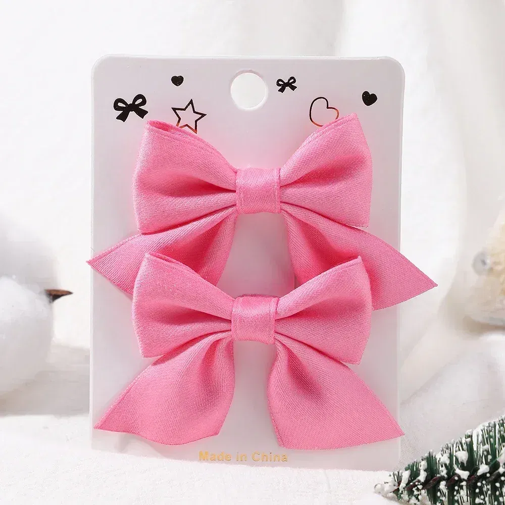 Color: Dark Grey - 2Pcs/Set Solid Color Kids Bows Hair Clips for Baby Girls Handmade Plaid Bowknot Hairpin Barrettes Photograph Hair Accessories
