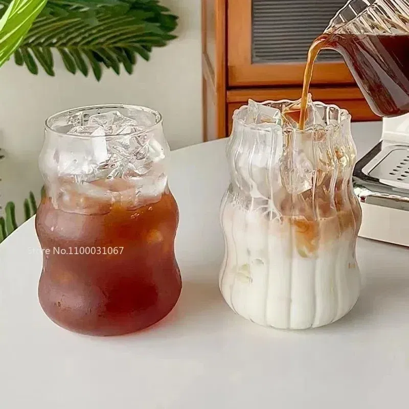 Color: Burgundy, Capacity: 301-400ml - Transparent Heat Resistant Glass Coffee Mug Glass Latte Cup Breakfast Mug Milk Water Cocktail Glass Cup Beer Drinking Glasses