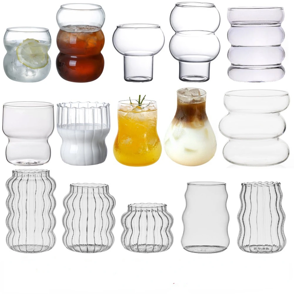 Color: Burgundy, Capacity: 301-400ml - Transparent Heat Resistant Glass Coffee Mug Glass Latte Cup Breakfast Mug Milk Water Cocktail Glass Cup Beer Drinking Glasses