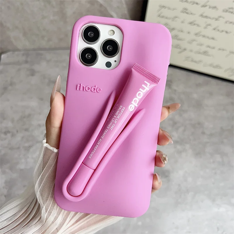 Color: SKY BLUE, Bundle: Bundle1, Material: POLYESTER - Phone Case For iPhone 12 13 14 15 16 Pro Max Plus 17 Air Portable Lip Gloss Holder Lipstick Silicone Soft Bumper Cover Lip Glaze
