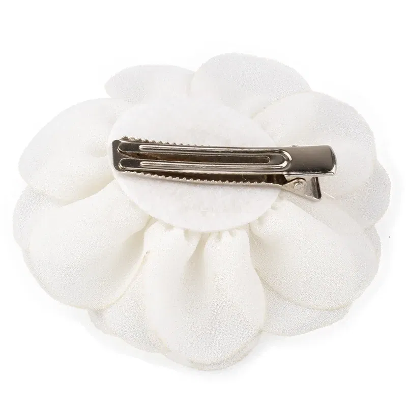 Color: WHITE - 1PC 10CM 3.8" Big Chiffon Flowers Hair Clips Hairpins Handmade Artificial Rolled Rose Fabric Flower For Girls Head Accessories