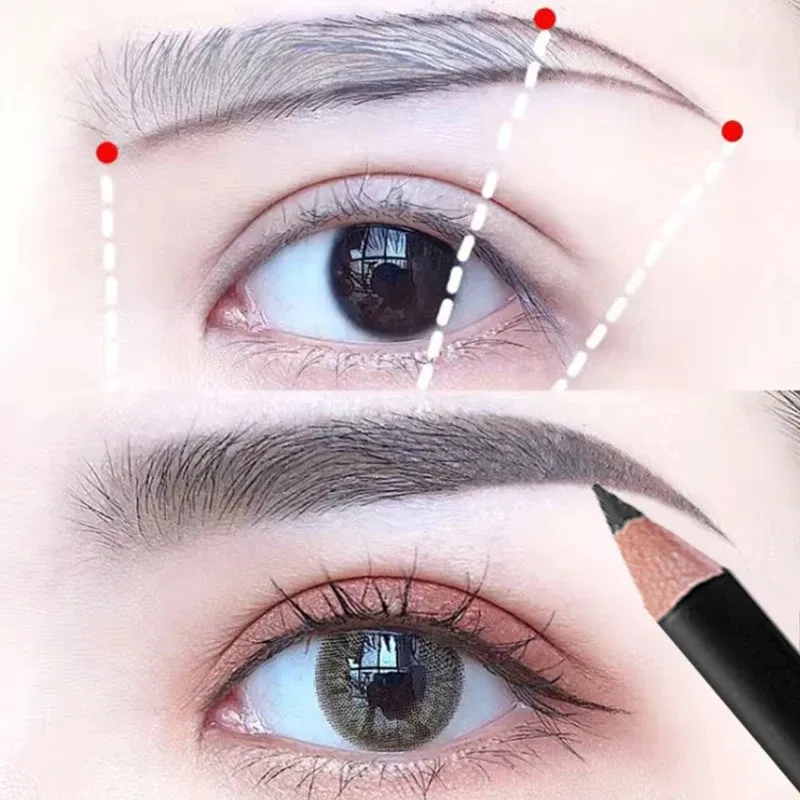 Color: Light Grey - Waterproof Eyebrow Pen with Brush 7 Colors Natural Lasting Non-caking Eyebrow Pencil Outlining Wild Brow Korean Makeup Cosmetics