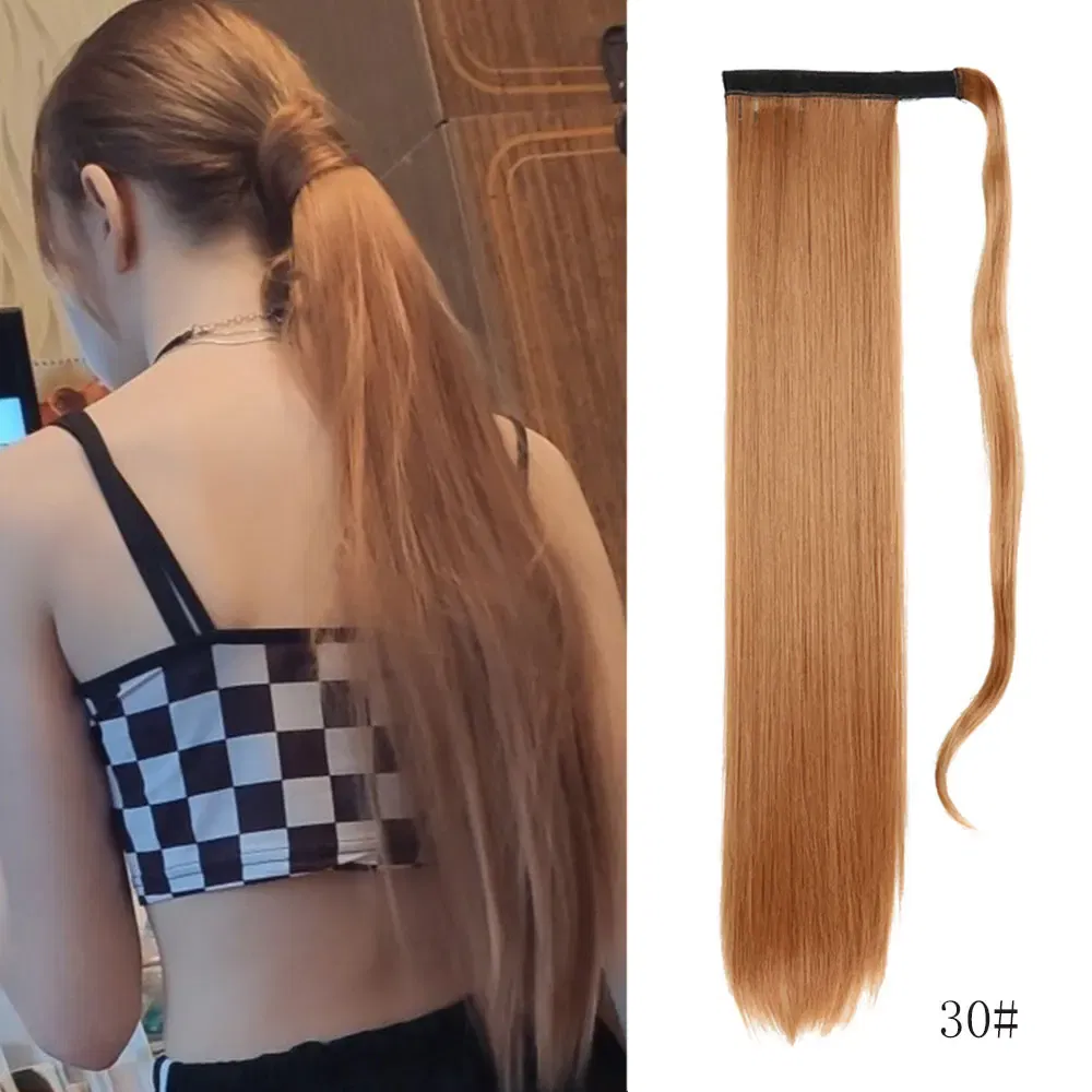 Color: 4/30HL - LINWAN Synthetic Long Straight Wrap Around Clip In Ponytail Hair Extension Heat Reistan Pony Tail Fake Hair