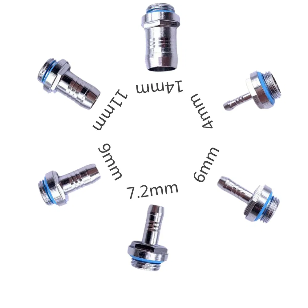 Color: Orange - 6pcs PC Water Cooling Barb Fitting Two-Touch Fitting G1/4 Thread Barb Connector for Computer Cooling System 4/6/7.2/9/11/14mm