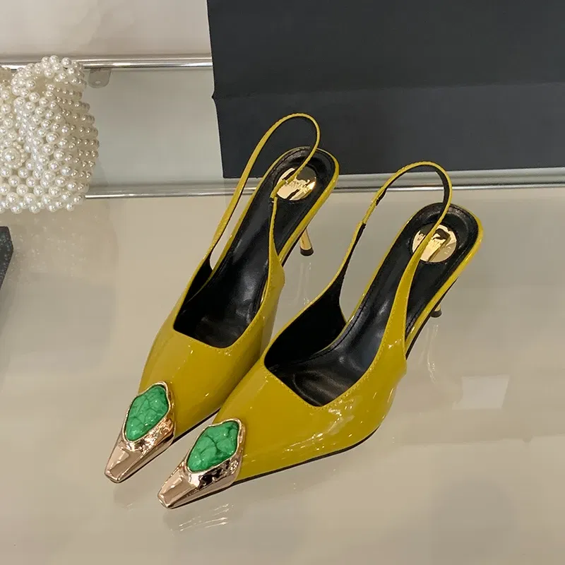 Color: wine red, Shoe Size: 36 - Sexy Women's High Heels Mules 2025 New Fashion Pointed Dress Women's Shoes Open Heel Party High Heels Striptease Sandals Women