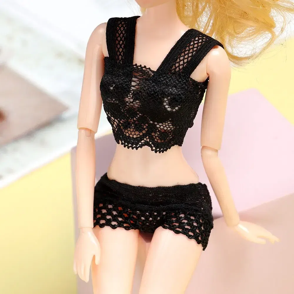 Color: WHITE - 1Set Soft Lace Underwear Bra Briefs For 30CM Doll 1/6 Knickers For Blythe 1/6 BJD Dolls Top Underpant For Dollhouse Kids Toy