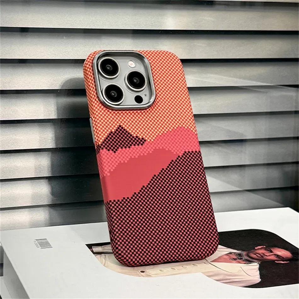Color: black, Material: PP - Luxury Alloy Lens 3D Relief Peak Carbon Fibre Pattern Case For iPhone 13 14 15 16 Pro Max Slim Shockproof PC Cover For Magsafe