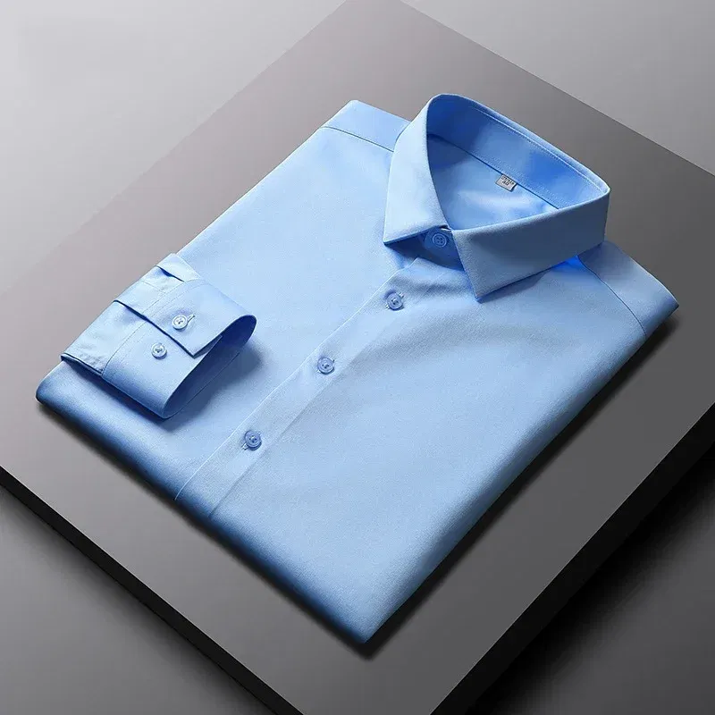 Color: SKY BLUE, Size: M - Men's Casual and Fashionable Long Sleeved Solid Color Shirt Non Ironing and Wrinkle Resistant Business Top